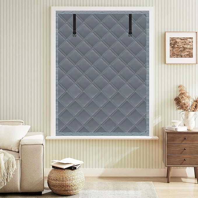 Winter Insulated Window Curtain 65"x79", Oxford Cloth Thermal Insulated Window Cover with Buckles,Heavy Duty Window Insulation Kit Fits Windows up to 64"x78",Grey