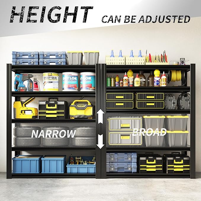 63" H Heavy Duty Garage Shelving 3000LBS Storage Shelves Adjustable 5 Tier Metal Shelving Unit, Industrial Utility Rack for Garage, Workshop, Basement, Home Office 63" H*31.5W*16D