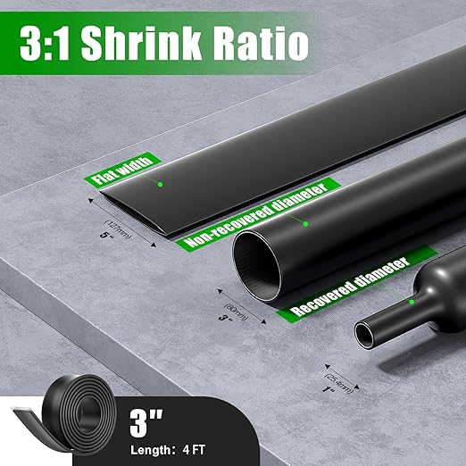 ELECFUN 3 Inch Heat Shrink Tubing Roll, 3:1 Large Marine Grade Adhesive Lined Heatshrink Tube, Heavy Duty Dual Wall Shrinkable Wiring Wrap, Seal Against Moisture Corrosion and Air Leakage 4 ft