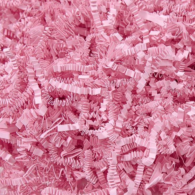 Mefleet 1/2 LB Crinkle Cut Paper Shred Filler 8 oz Light Pink Crinkle Shredded Paper for Gift Box - Gift Basket Bag Filler - Grass Cushion Stuffing for Valentine's Day, Birthday Packaging Wrapping
