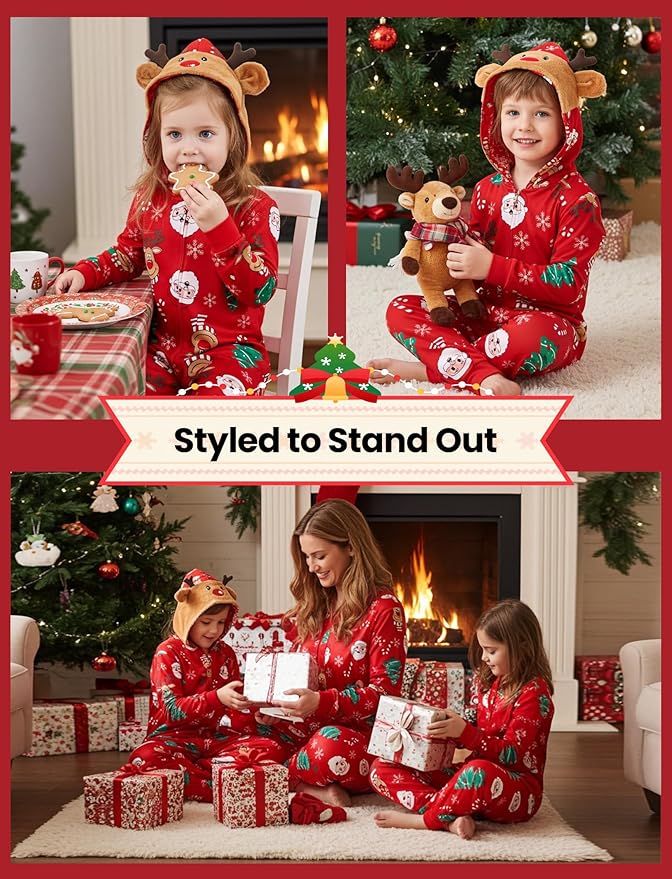 PATPAT Matching Family Christmas Onesie Pajamas – Holiday Hooded Jumpsuit Sleepwear PJs Couples Xmas Loungewear with Socks