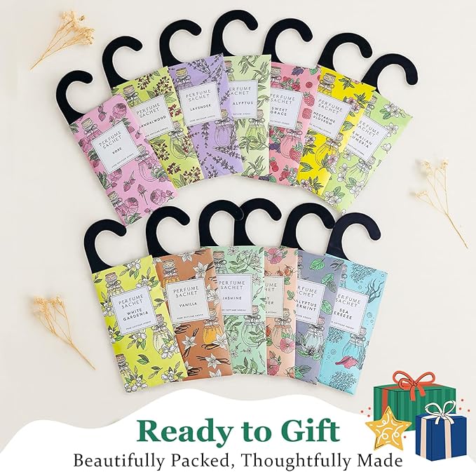 ROSE COTTAGE Large 12 Packs Fresh Linen Hanging Closet Deodorizer Air Freshener Long Lasting Scented Sachets Smell Goods for House
