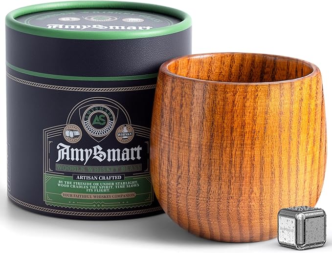 Handcrafted Wooden Whiskey Glass with Gift Tube – Charred Old Fashioned Glass,Charred Bourbon Drinking Cup | Unique Whiskey Gift for Men, Dad, Husband, Friends, Birthday & Holiday (1 Pack)