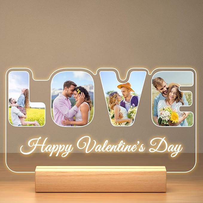 Custom Picture Frames with Photo, Personalized Photo Frame with Night Light, Customized Couples Gifts, Personalized Christmas Anniversary Valentines Gifts for Women Men Her Him Girlfriend Boyfriend