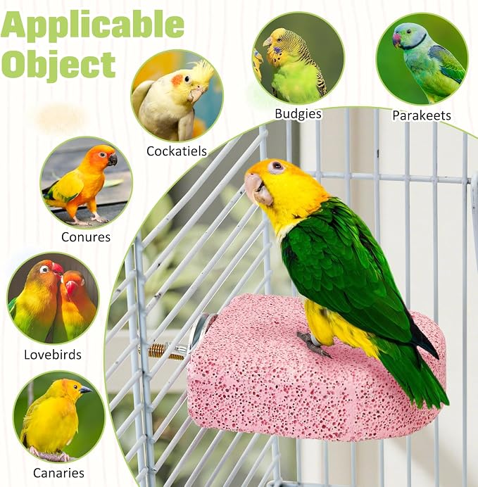 BNOSDM 4 Pcs Pink Bird Beak Grinding Stone Calcium Parrot Perch 3.1 * 2.6in | Natural Volcanic Lava Stone, Mineral Block, Birds cage platform for Parakeets Cockatiels Conures,Biting Toys for Small Bird