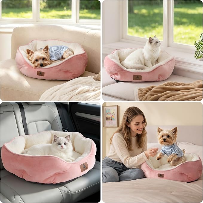 Asvin Medium Dog Bed for Medium Dogs, Cat Beds for Indoor Cats, Pet Bed for Puppy and Kitty, Extra Soft & Machine Washable with Anti-Slip & Water-Resistant Oxford Bottom, Pink, 25 inches