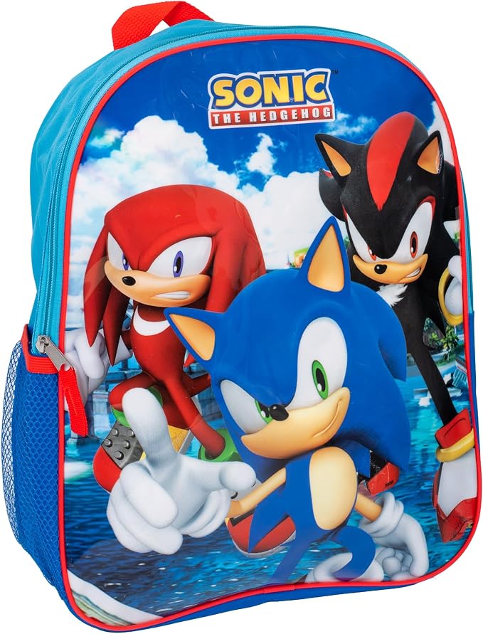 AI ACCESSORY INNOVATIONS Sonic The Hedgehog Kids Backpack, Sonic, Knuckles, Shadow 15" School Bag for Girls & Boys, Blue