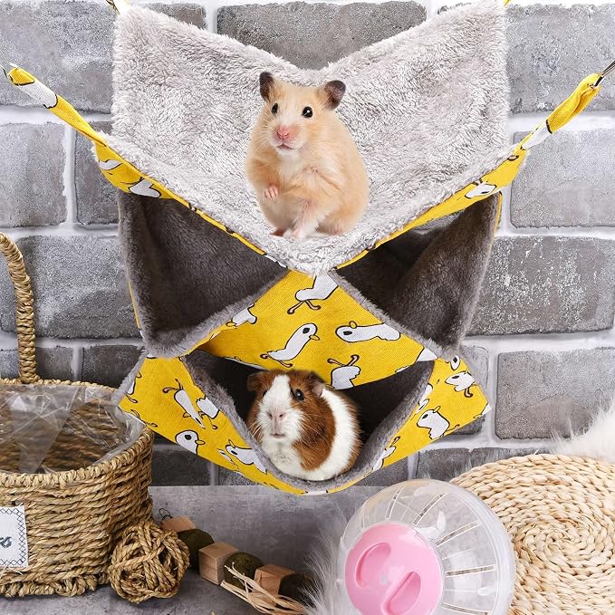 3 Tier Ferret Rat Hammock, Guinea Pig Cage Accessories, Yellow | Rat Hammock for Cage, Pet Cage Hanging Hammock, Small Animals, Guinea Pig, Ferret, Kitten, Squirrel, Chinchilla, Rat, Parrot