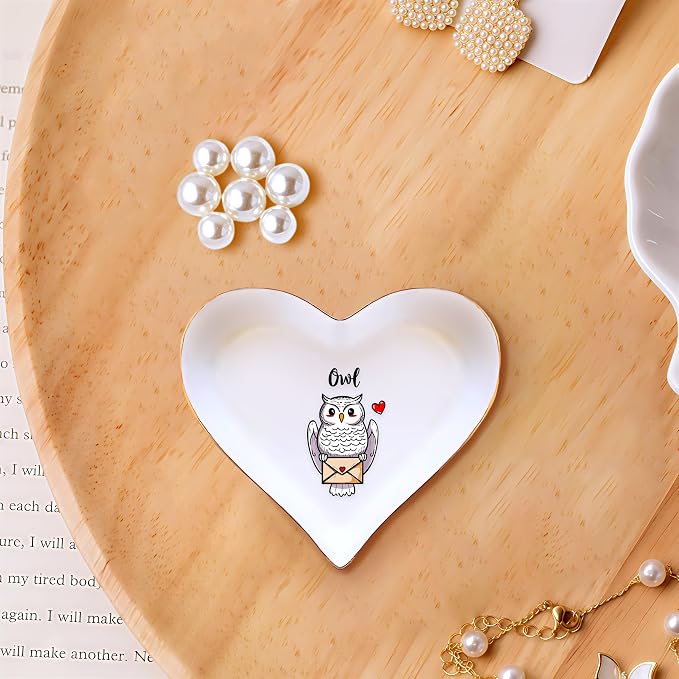 Owl Ring Holder Dish Tray, Gifts For Women Teens Girls, Owl Lovers Themed Stuff Accessories Things Decor Merch, Home Room Ring Earrings Necklace Organizer Holder!