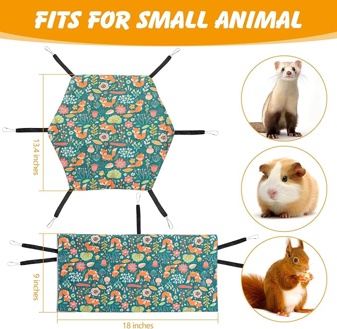 Ondware 2-Pack Ferret Hammock and Tunnel Set, Washable Cage Toy | Soft plush fabric, bunkbed design, metal hooks, 13.4 x 13.4 in hammock, 18 x 9 in tunnel for ferrets and small pets
