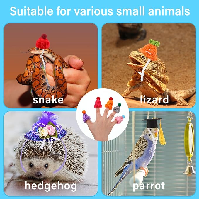 44 Pcs Guinea Pig Hat Scarf, Small Animal Hats Hamster Hedgehog | Mini Knitted Costume for Snakes Lizards, Holiday Party Photo Props, Multiple Styles with Pom Decorations, Tiny Pets Gift