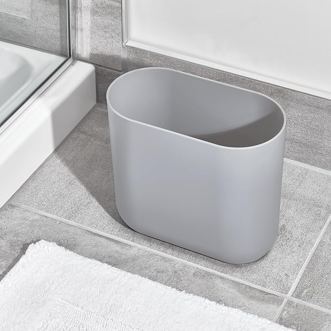 iDesign Cade Oval Slim Trash, Compact Basket Garbage Bathroom, Bedroom, Home Office, Dorm, College, Waste Can, Gray