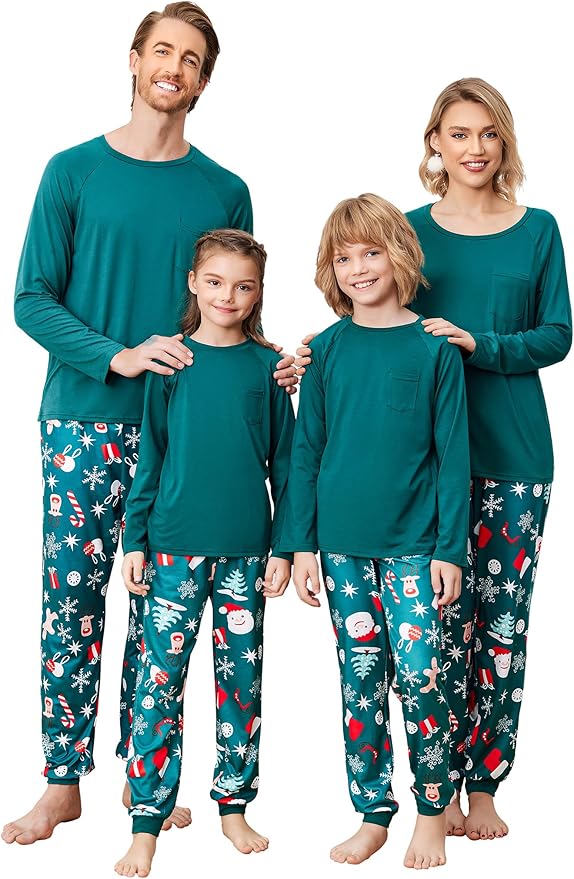 Ekouaer Family Matching Pajamas Christmas Sleepwear Long Sleeve Sleep Shirt with Plaid Pants Soft Loungewear Pjs Set S-XXL