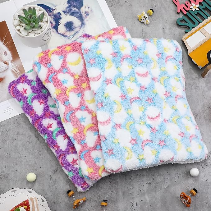 Jetec 3 Pcs Guinea Pig Beds, Fleece Small Animal Mats, Moon, Colorful | 10 x 11 in Soft Double Sided Fleece Pad for Rabbit, Hamster, Chinchilla, Rat, Warm Hideout, Cozy Small Animal Cage Bed