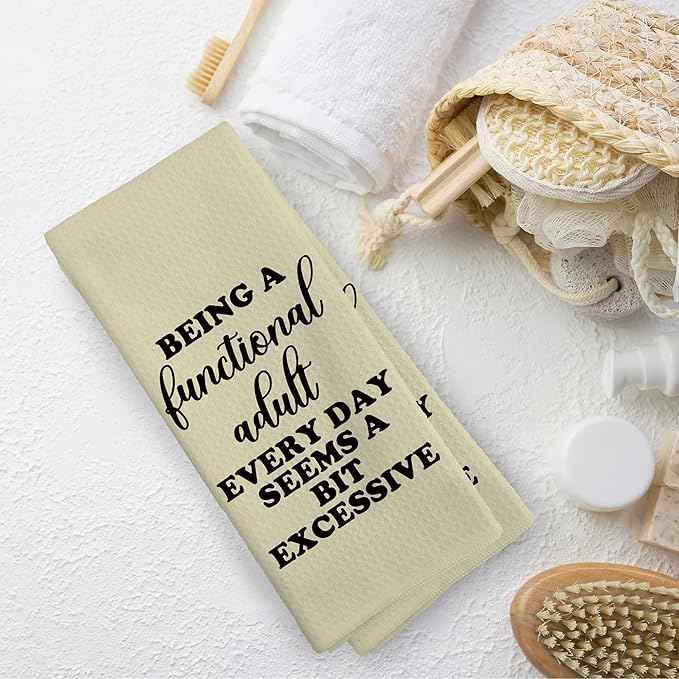 Funny Sarcastic Adult Beige Dish Towels 16x24 Inches, Decorative Absorbent Hand Tea Kitchen Bathroom Towels