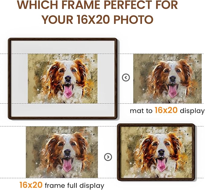 16x20 Picture Frame Natural Oak Wood From California-USA Walnut Color Finished with Real Tempered Glass, Handcrafted 16 x 20 Poster Frame Matted to 11x14 Photo,Certificate,Degree,Graduation Display