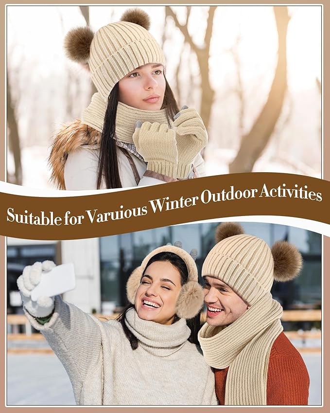 Geyoga 6 Pcs Winter Warm Fleece Knit Hat Long Scarf Touchscreen Gloves Ear Muffs Socks Sets, Winter Warm Gifts for Women