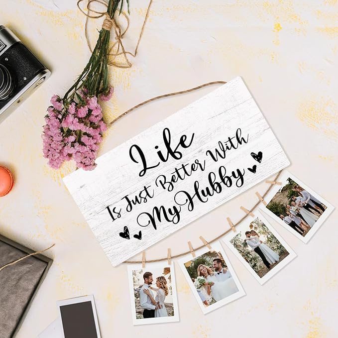 Husband Gifts Picture Frame Photo Holder for Wall, Wedding Anniversary for Him, Valentines Birthday Gift for Boyfriend Men, Couple Gifts from Wife Girlfriend Hanging Photo Display