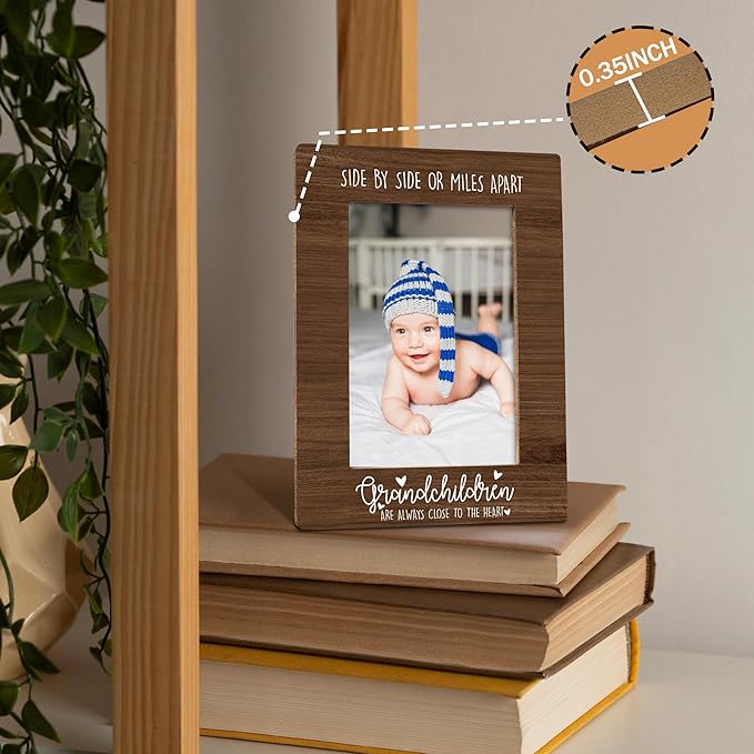 Grandchildren Picture Frames, Grandparents Gifts, Grandma Wooden Photo Frames, Grandchildren Grandkids Will Always Be Connected by Heart Picture Photo Frame for Desk Table 4X6 Photos