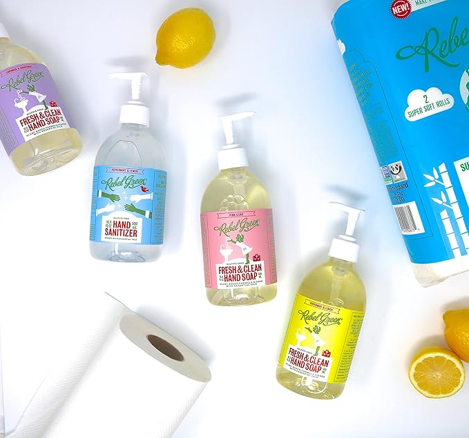 Rebel Green Fresh & Clean Hand Soap - Moisturizing Natural Liquid Hand Soap for Bathroom & Kitchen - Variety Pack, 12 fl oz Spray, Pack of 4