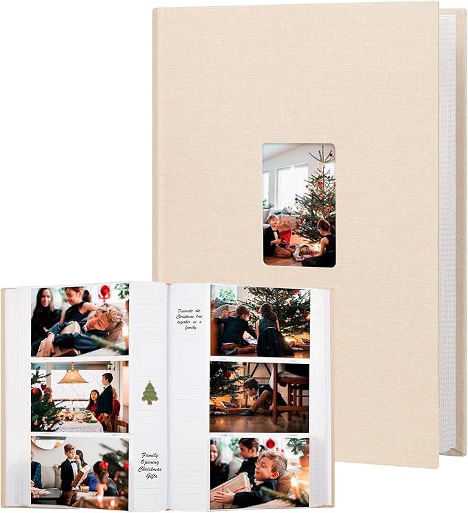 XFveivoo Photo Album 4x6 450 Photos with Writing Space,4 x 6 Photo Book Linen Cover with Front Window, 4x6 Picture Album 450 Photos Photo Album Book for Wedding Kids Travel Family Baby Pictures, Beige