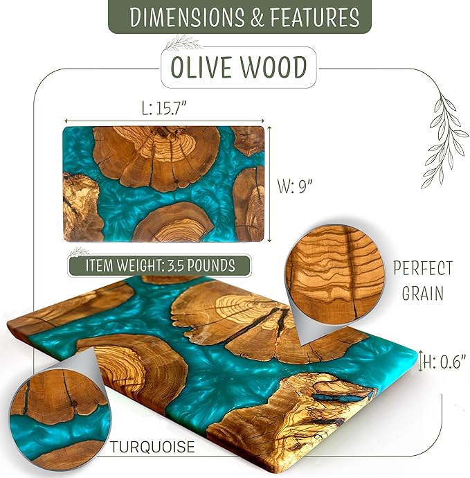 Handmade Olive Wood Cheese Board with Resin, Charcuterie Boards & Serving Tray, Wooden Epoxy Serving Board, Chopping and Cutting Board for Meat Vegetable & Fruit, Premium Gift for Kitchen