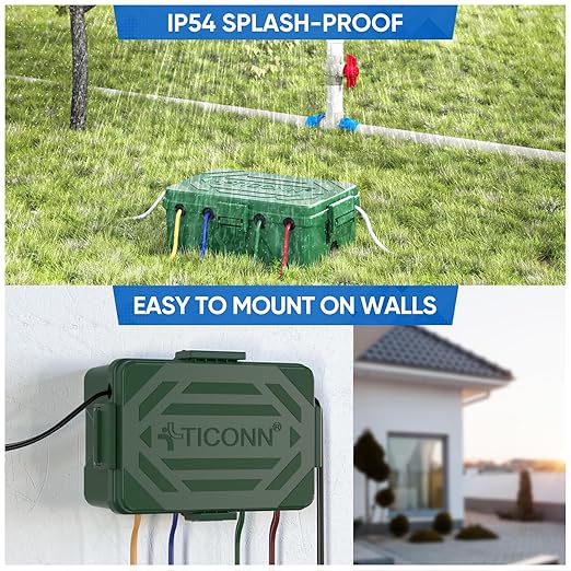 TICONN Outdoor Electrical Box, IP54 Splash-Proof Outdoor Extension Cord Cover, Protects Power Strip, Plug, Socket, Timer, Holiday Lights (Green, Large) (Pack of 2)