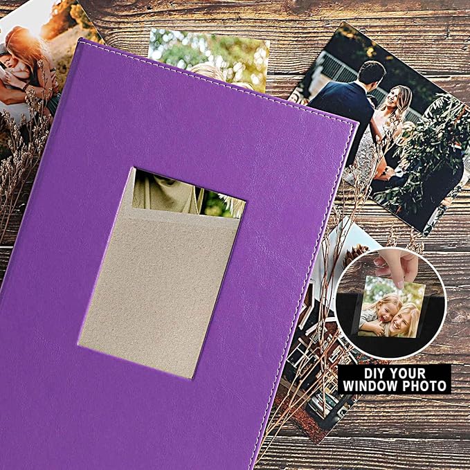 Ywlake Photo Album 4x6 300 Pockets, Leather Photo Albums Holds 300 Horizontal Only Pictures Purple