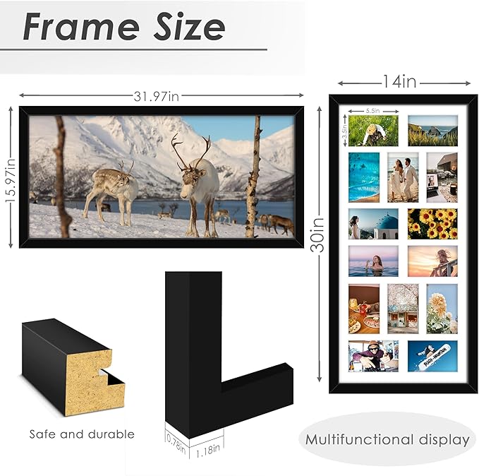 14x30 Picture Frame 4x6 Collage Picture Frame Displays Fourteen 4x6 inch Photos Collage Wall Decor Wall Hanging Black