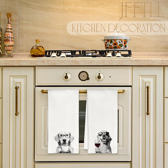 Funny Golden Retriever Kitchen Towels Set of 2, Funny Kitchen Decor, Coffee Station Wine Bar Decor, Golden Retriever Owner Gift Hand Towel, Dining Room Decorative Towel Dish Towels 16x24 Inch