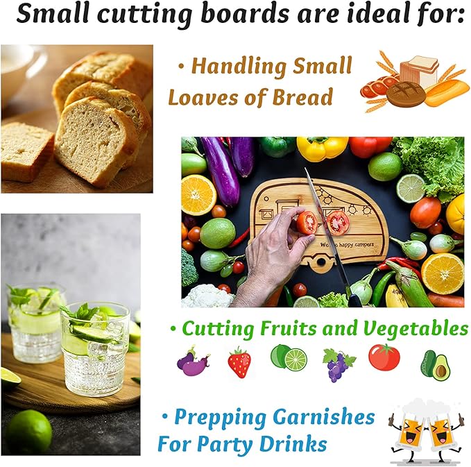 Happy Camper Bamboo Cutting Board,Retro RV Engraved Camping Cutting Board, Camper Decor RV Gift for Couple,Camping,Housewarming&Party Small
