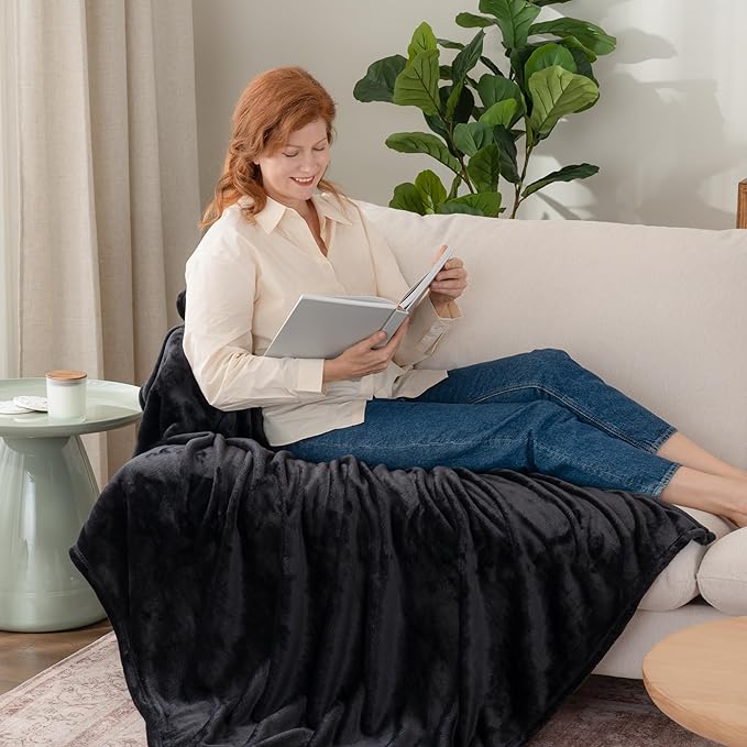 Berkshire Blanket Classic VelvetLoft® Solid Throw Blanket, Lightweight Soft Fuzzy Plush Throw Blanket for Bed and Couch, Black, 50x60 Inches