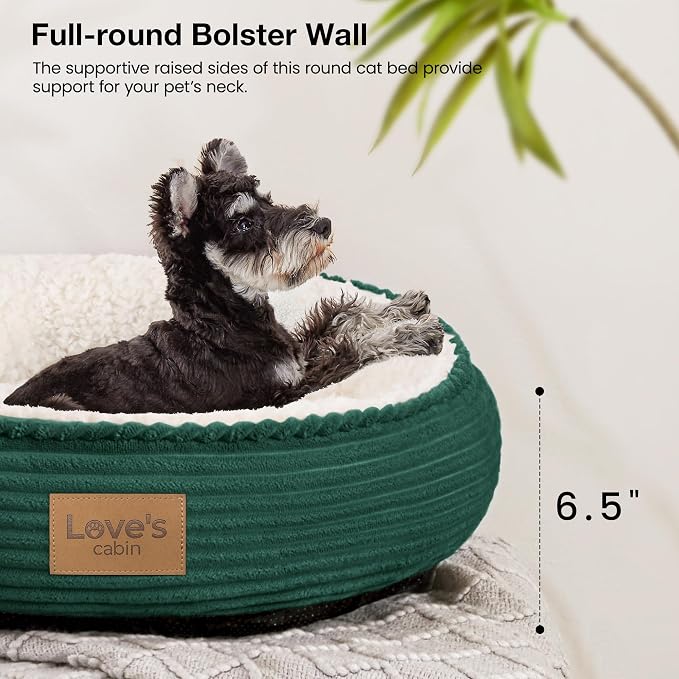 Love's cabin Round Donut Cat and Dog Cushion Bed, 24in Pet Bed for Small or Medium Dogs, Anti-Slip & Water-Resistant Bottom, Soft Durable Fabric Pet Beds, Washable Calming Cat Bed Dark Green