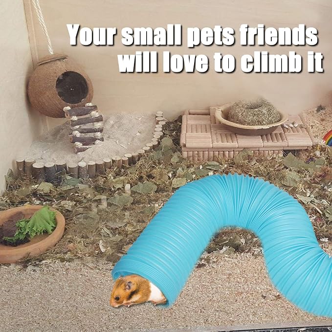 PINVNBY 2 PCS Hamster Tunnels,Plastic Ferret Tunnel,Guinea Pigs Tubes Hamsters Foldable Exercising Training Hideout Tube with 19 PCS Small Animals Toys for Mouse Gerbils Rats Mice(Blue)
