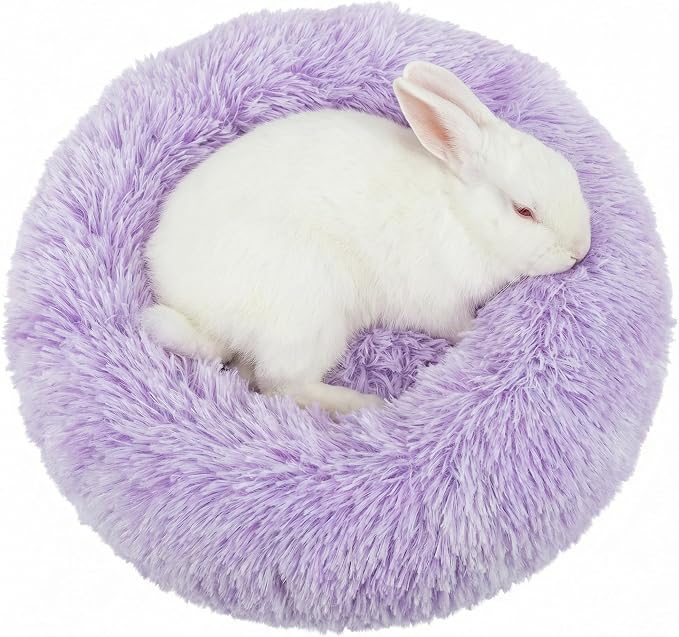 Guinea Pig Bed for Small Animal for Dwarf Rabbits/Hamster/Hedgehog/Ferrets | 11.8 Inch Small Animal Beds Washable，Hideout Soft & Comfortable Donut Bed,Purple and White