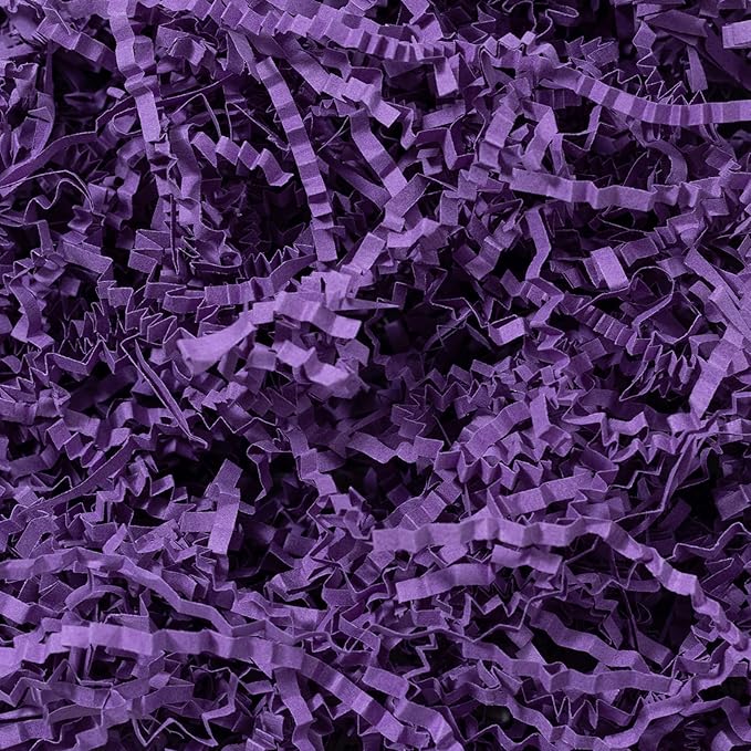 Mefleet 1/2 LB Crinkle Cut Paper Shred Filler 8 oz Purple Crinkle Shredded Paper for Gift Box - Gift Basket Bag Filler - Grass Cushion Stuffing for Easter, Mother's day, Holiday Packaging Wrapping