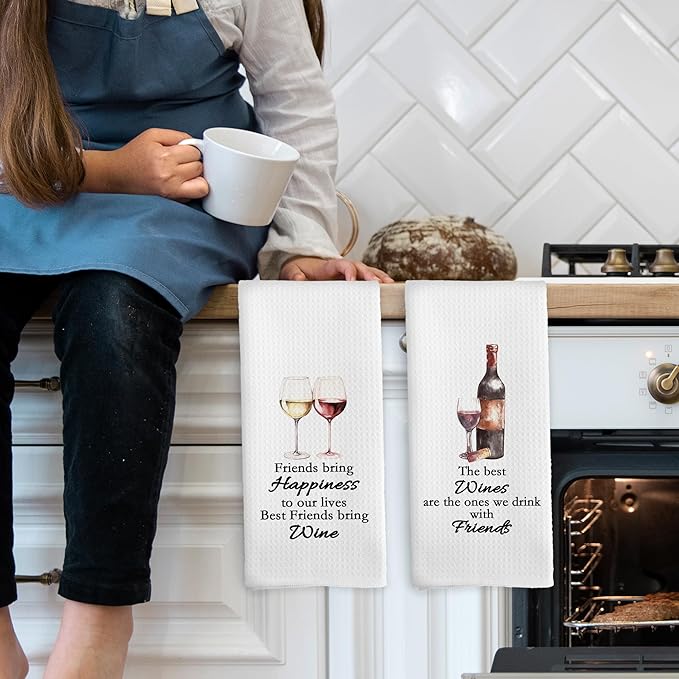 Wine Friend Gift Kitchen Towels Set of 2, Champagne Lover Wine Lovers for Women, Friendship Gifts for Bathroom Kitchen, Champagne Bar Decorative Tea Towels Dish Towels 16x24 Inch