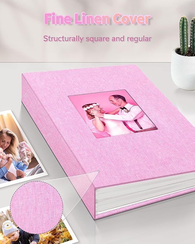 Photo Album 4x6 with 100 Pockets,Slip-in Picture Albums,Linen Cover Memory Book with Front Window,White Page Vertical Photo Book for Wedding,Family,Anniversare,Baby,Vacation