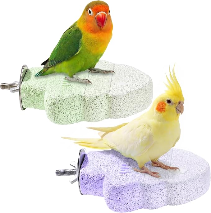 2 Pack Bird Beak Grinding Stone, Parrot Perch for Cage Volcanic Rock Mineral Bird Perch, Parrot Cage Accessories for Parakeets Budgies Cockatiels, Lovebirds Small to Medium Birds