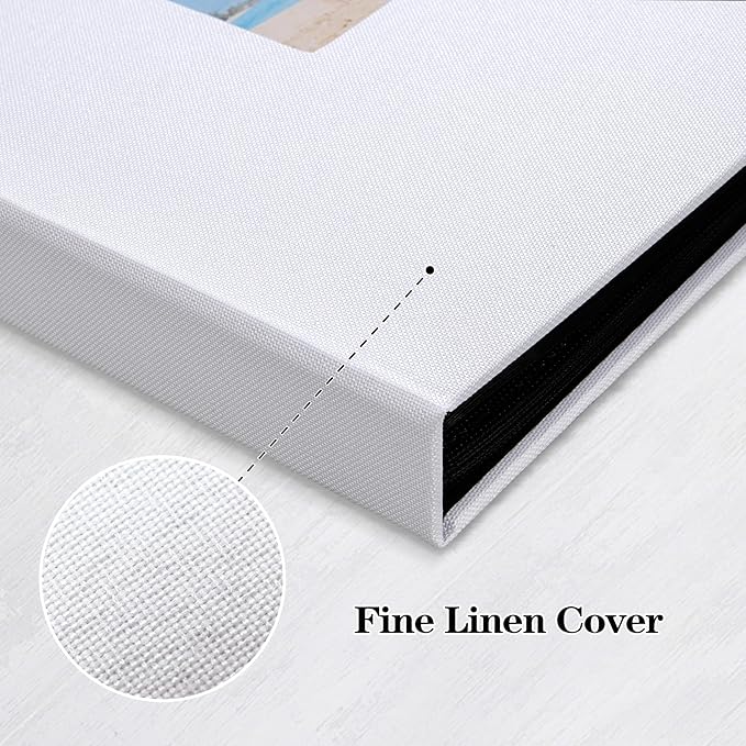 Mublalbum 2 Pack Small 5x7 Photo Album Linen Cover with Display Window Mini Picture Book Each Holds 52 Vertical Pockets for Artwork Postcards or Pictures Storage (White)