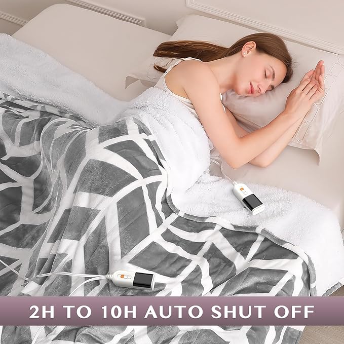 VENTIMI Electric Blanket Queen Size, 84" x 90" Heated Blanket with 9 Heat Levels & 2-4-8-10 Hours Auto Off, Fast Heating Blanket with ETL & FCC Certification, Grey