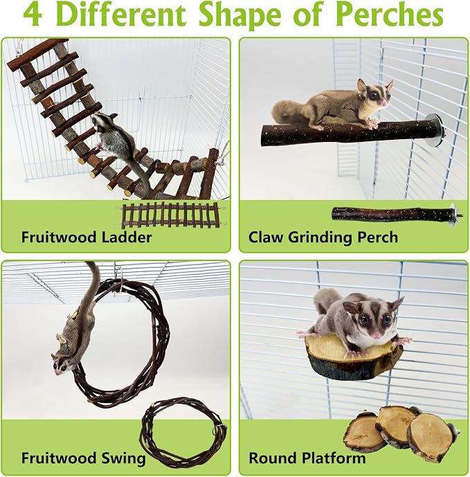 BNOSDM Sugar Glide Cage Accessories 6 Packs Wood Sugar Glider Toys Hanging Cage Ladder Sugar Glider Perch Stand Climbing Platform for Hamster Squirrel
