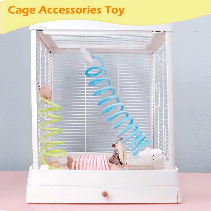 2Pcs Elastic Sugar Glider Climbing Rope Toys, Hanging Cage Accessory | Enrichment Toys Wrapped in Short Plush for Soft Touch & Spring Design Boost Climbing Fun & Build Small Pets’ Climb Strength