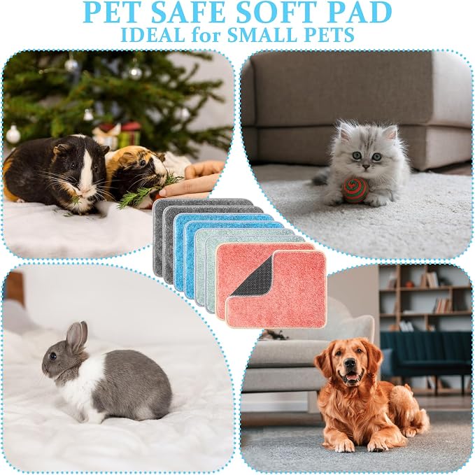 8 PCS Guinea Pig Cage Liner 16 x 12 Inch Reusable Fleece Bedding Mats Washable Pee Pads for Rabbit Hamster Chinchilla and Other Small Animal Cage Supplies (Green, Pink, Gray, Blue)