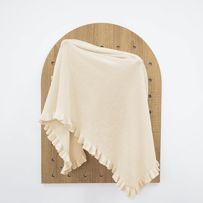 Ruffle Knit Blanket for Baby - 100% Luxury Soft Cotton Knit Warm Cozy Cuddle Stroller Crib Blanket for Newborns, Infants, & Toddlers (Cream)