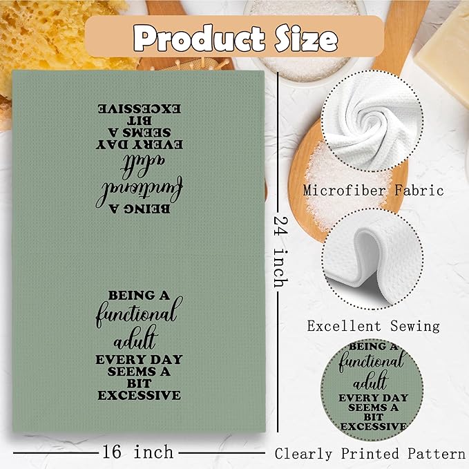 Funny Sarcastic Adult Green Dish Towels 16x24 Inches, Decorative Absorbent Hand Tea Kitchen Bathroom Towels