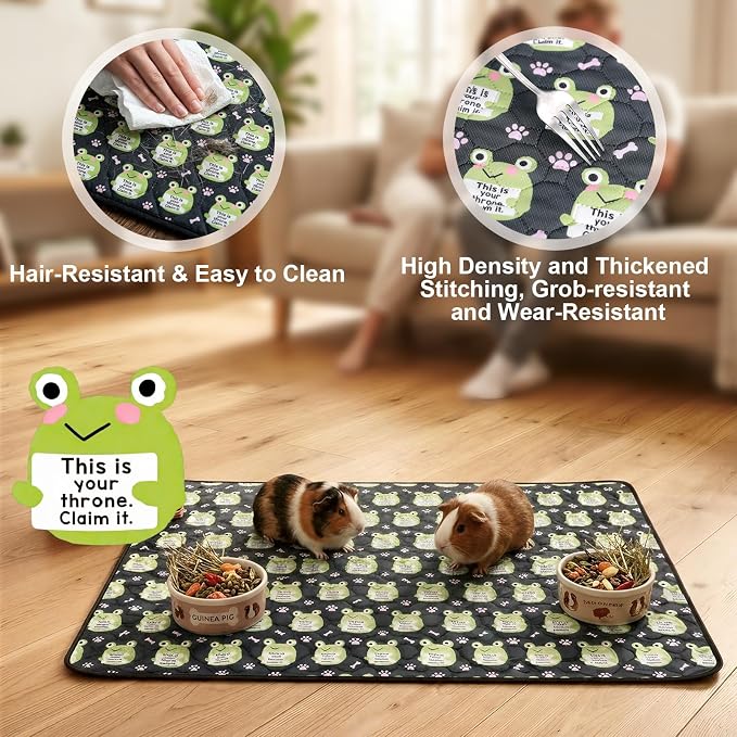 2PCS Guinea Pig Cage Liners,24"x48"Reusable Washable Fast Absorbent Odor Resistant Anti-Slip Training Pee Pads, Funny Frog Pattern,Options for Guinea Pigs, Rabbits, Hamsters, Rats, Chinchillas