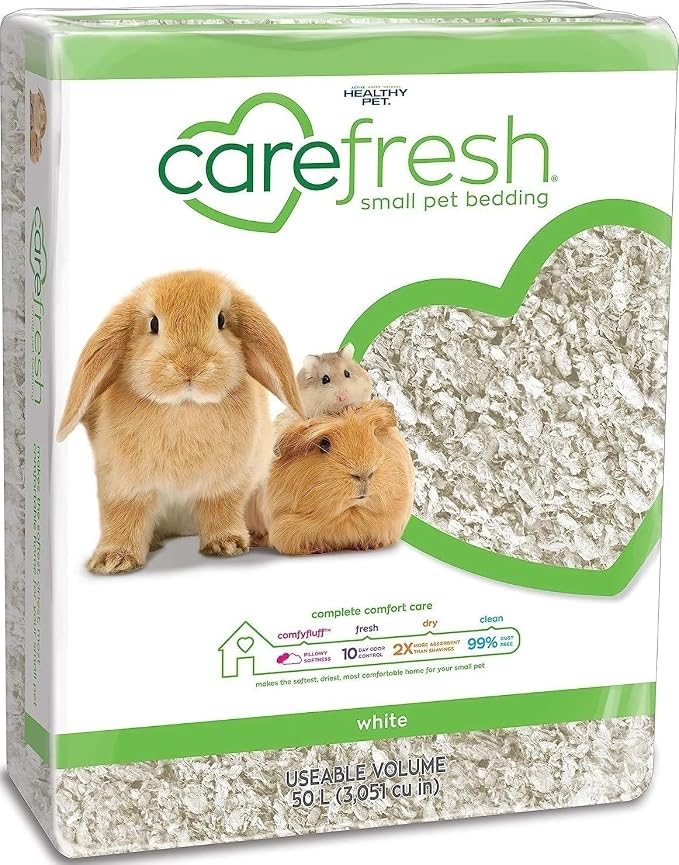 Carefresh White Natural Paper Small Pet Bedding, Odor Control 50L | 2X more absorbent, 99% dust free, odor control, Biodegradable and compostable, For hamsters, rabbits and guinea pigs