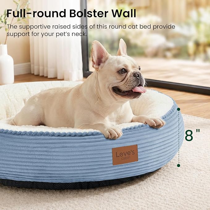 Love's cabin Round Donut Cat and Dog Cushion Bed, 30in Pet Bed for Medium or Large Dogs, Anti-Slip & Water-Resistant Bottom, Soft Durable Fabric Pet Beds, Washable Calming Cat Bed, Sky Blue