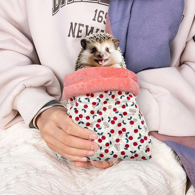 Warm Cozy Hedgehog House Bed with 2 Small Pillows, Winter Sack for Hamster, Sugar Glider, Cuddle Pouch for Small Pets Cage Accessories